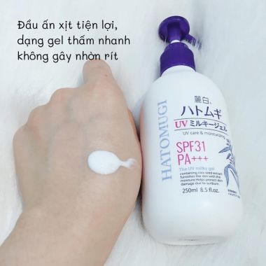 Sữa Dưỡng Thể Chống Nắng Reihaku Hatomugi SPF31 PA+++ UV Care & Moisturizing Milky Gel 250ml