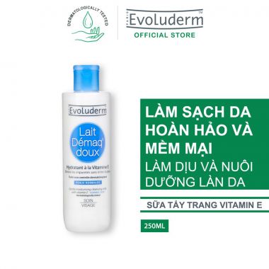 Tẩy trang Evoluderm dạng sữa bổ sung Vitamin E dành cho da thường 250ml