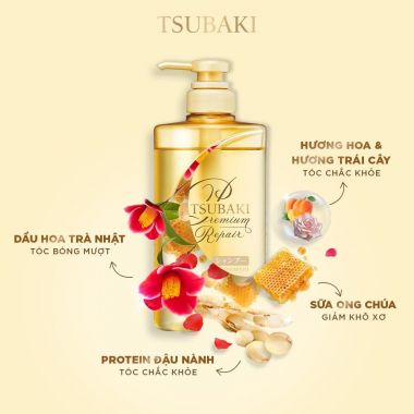 Dầu gội Phục hồi ngăn rụng tóc Premium Repair Tsubaki (490ml/chai) - VÀNG