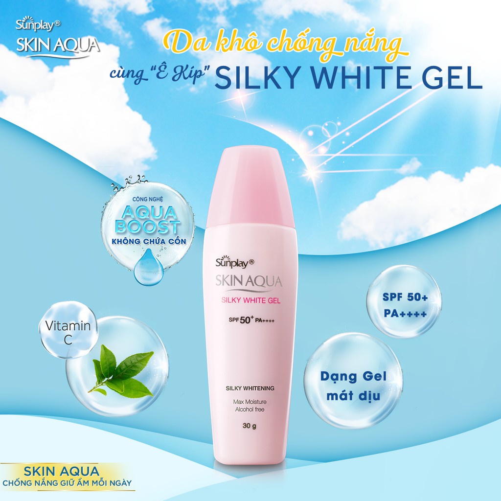 Gel chống nắng dưỡng trắng cho da khô Sunplay Skin Aqua Silky White Gel
