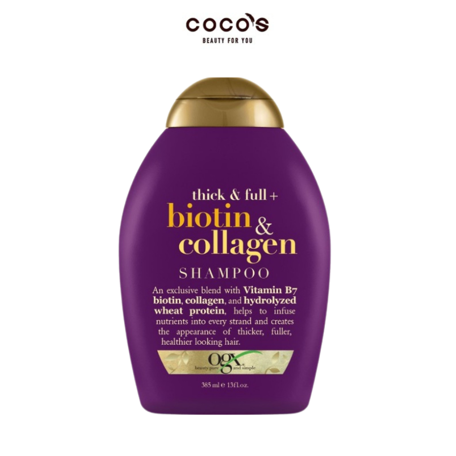 Dầu Gội Đầu Làm Dày Tóc, Dưỡng Tóc Bồng Bềnh Chắc Khoẻ OGX Thick & Full + Biotin & Collagen Shampoo 385ml